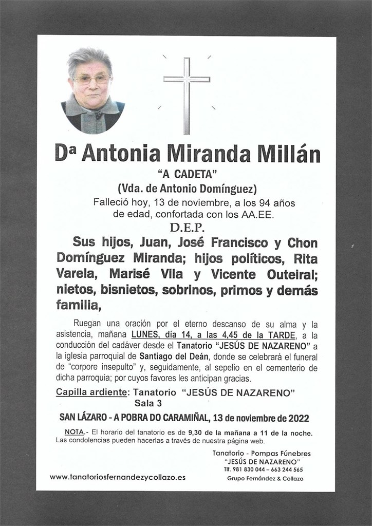 Dª ANTONIA MIRANDA MILLÁN