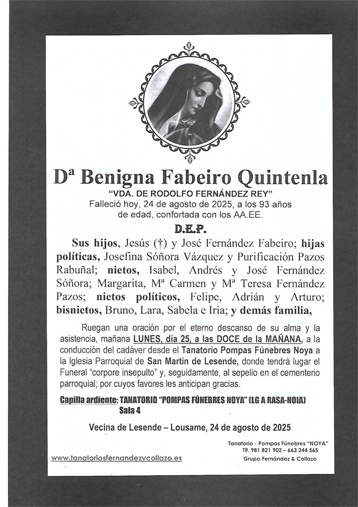 Dª Benigna Fabeiro Quintenla