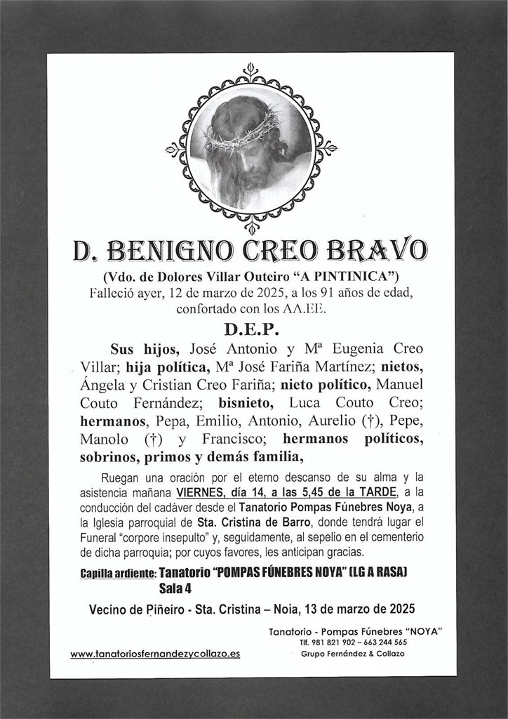 Foto principal D. Benigno Creo Bravo
