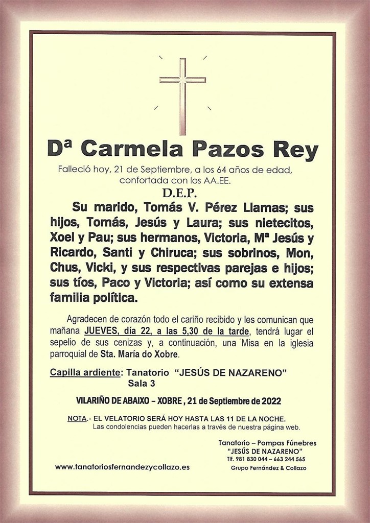 Dª CARMELA PAZOS REY