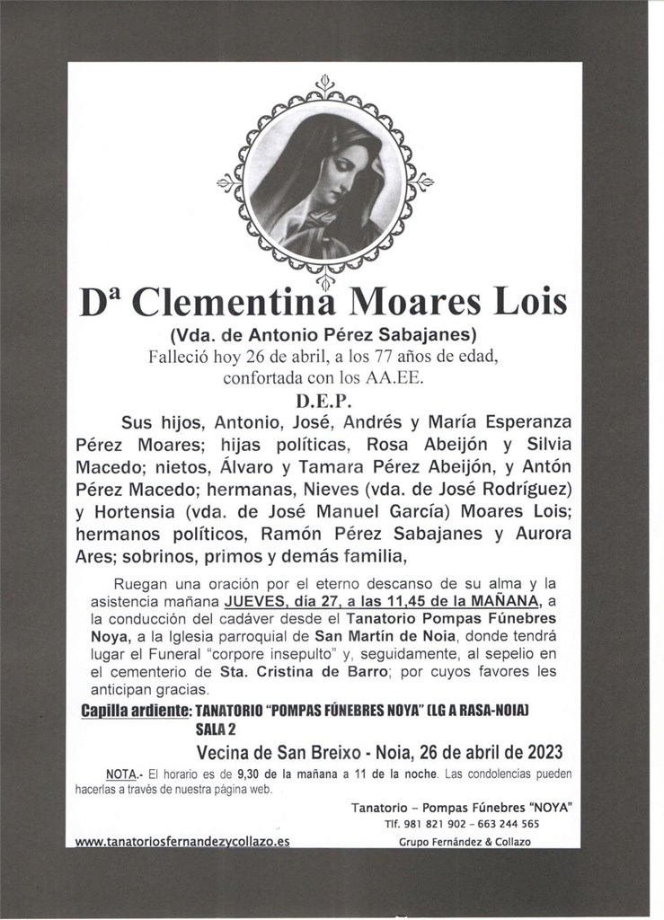 Foto principal Dª CLEMENTINA MOARES LOIS
