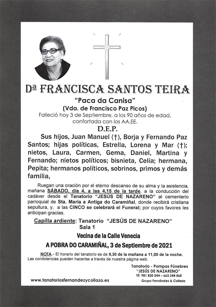 Foto principal Dª FRANCISCA SANTOS TEIRA