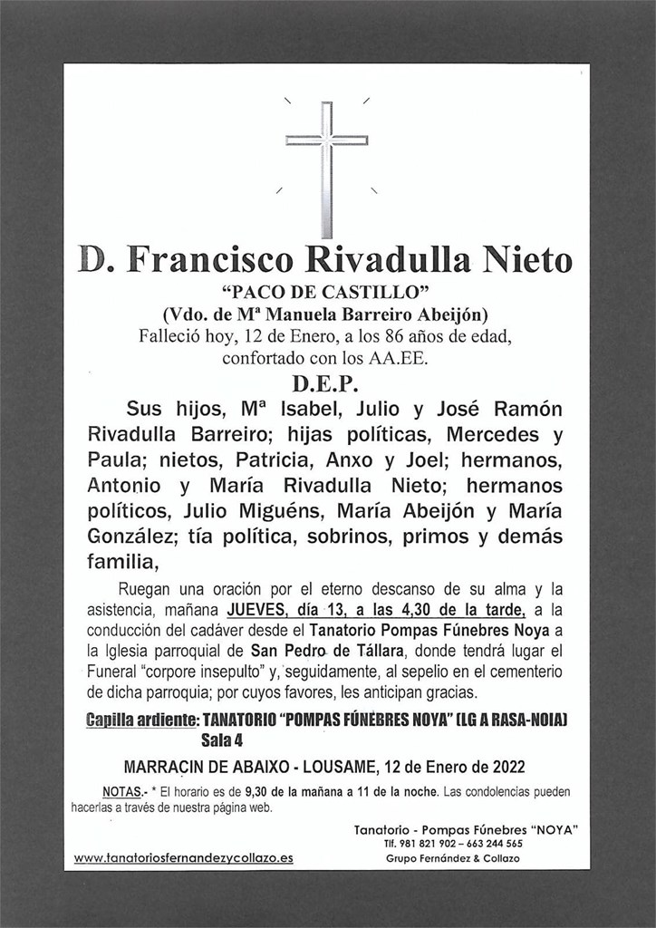 D. FRANCISCO RIVADULLA NIETO