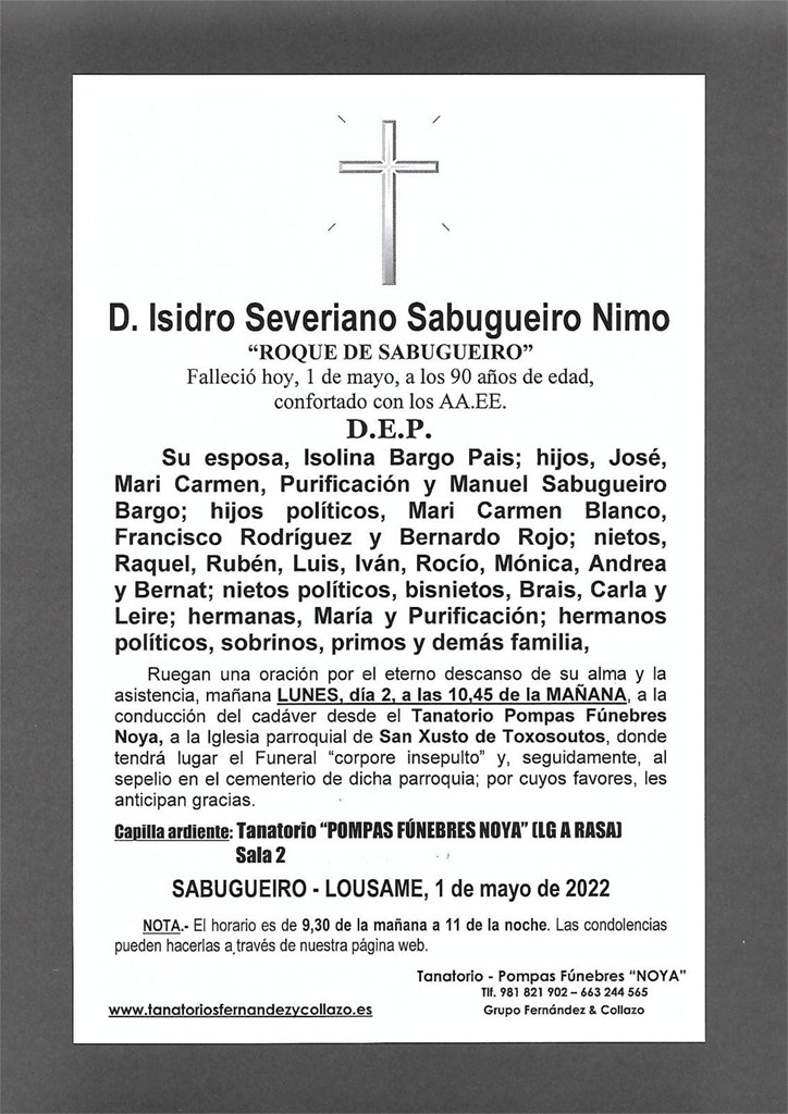 D. ISIDRO SEVERIANO SABUGUEIRO NIMO