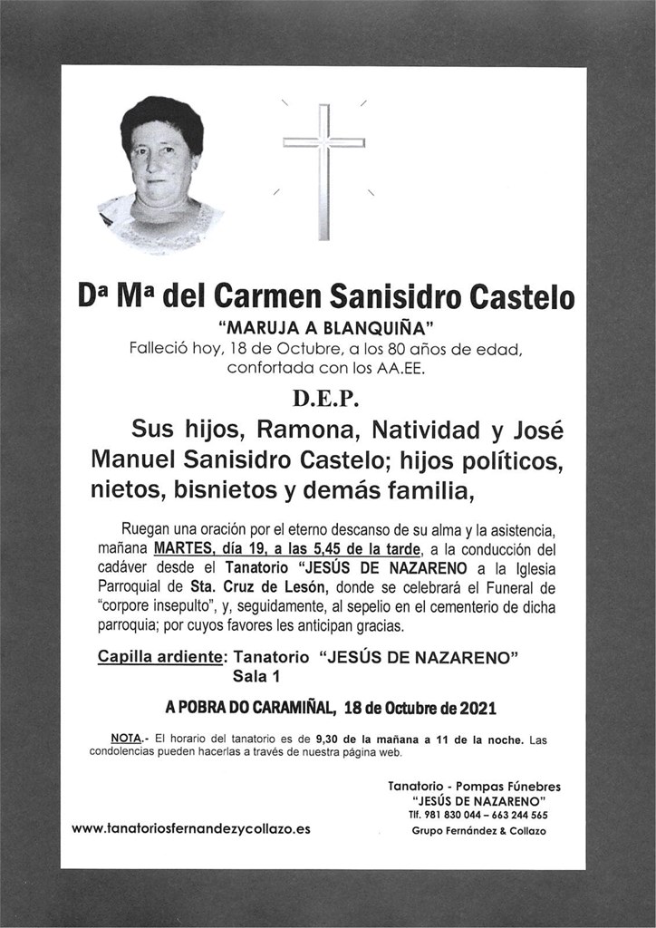 Foto principal Dª Mª DEL CARMEN SANISIDRO CASTELO