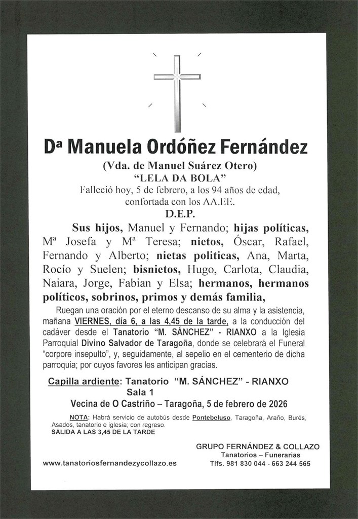Dª MANUELA ORDÓÑEZ FERNÁNDEZ