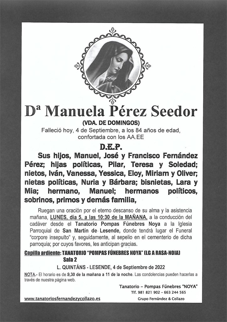 Dª MANUELA PÉREZ SEEDOR