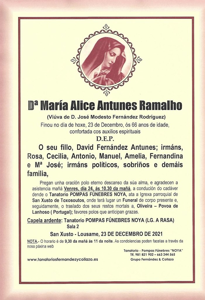 Dª MARÍA ALICE ANTUNES RAMALHO