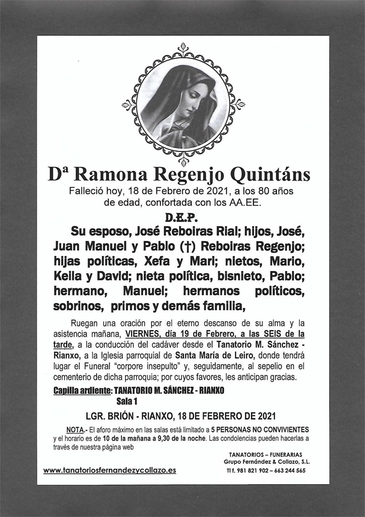 Foto principal Dª RAMONA REGENJO QUINTÁNS 