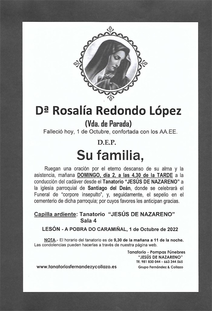 Dª ROSALÍA REDONDO LÓPEZ